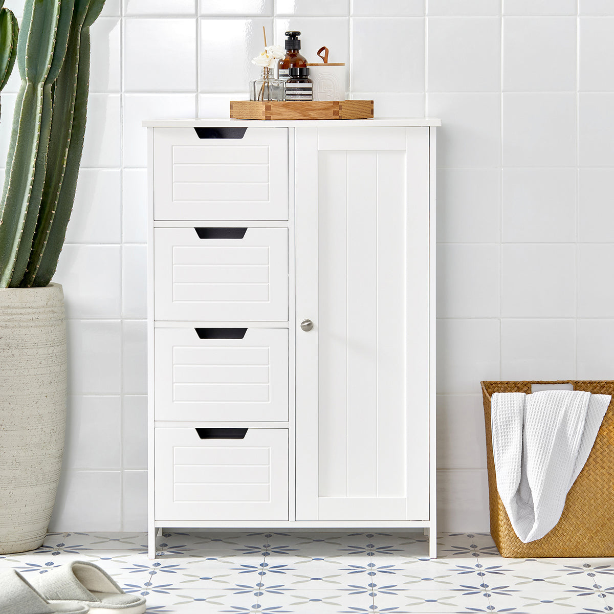 SoBuy BZR37-W Meuble Bas Meuble Colonne Placard de Rangement Armoire pour Cuisine, Salle de Bain, Toilette, Commode de salle de bain