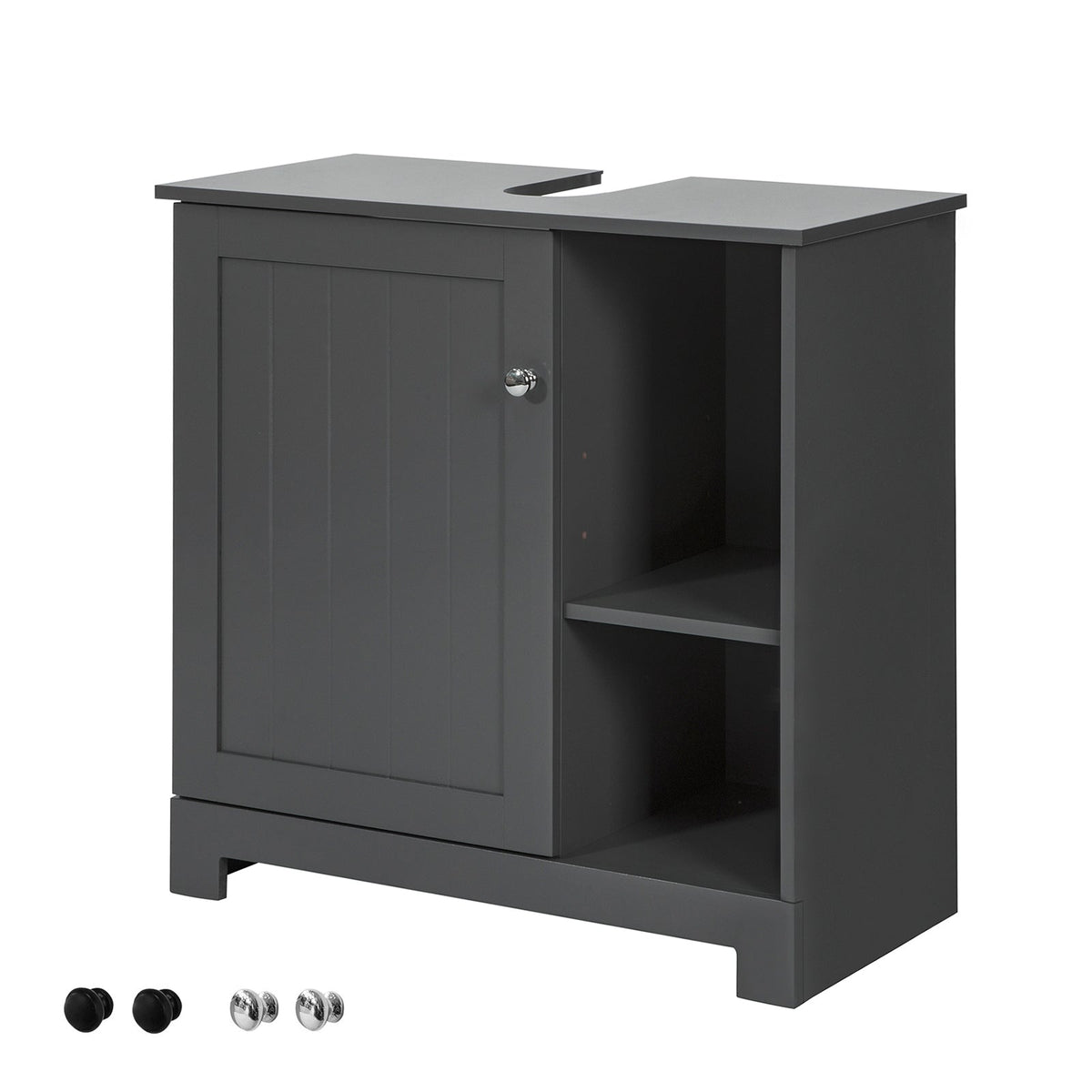 SoBuy BZR38-DG Meuble sous-Lavabo Dessous de Lavabo ou Evier Meuble de Salle de Bain Vasque à 1 Porte et 2 Étagères