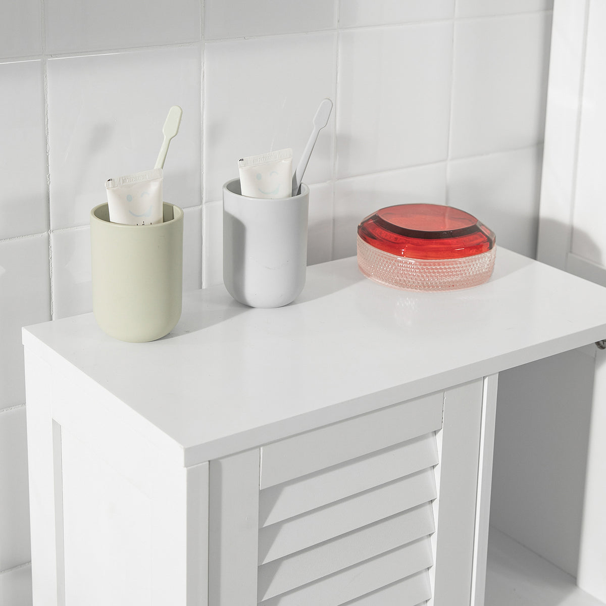 SoBuy BZR39-W Dulap înalt de baie – Dulap de baie îngust cu ușă cu lamele și 3 rafturi – Dulap de depozitare pentru bucătărie, toaletă, alb, 48 x 96 x 24 cm