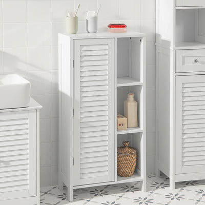 SoBuy BZR39-W Dulap înalt de baie – Dulap de baie îngust cu ușă cu lamele și 3 rafturi – Dulap de depozitare pentru bucătărie, toaletă, alb, 48 x 96 x 24 cm