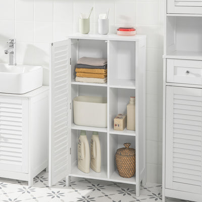SoBuy BZR39-W Dulap înalt de baie – Dulap de baie îngust cu ușă cu lamele și 3 rafturi – Dulap de depozitare pentru bucătărie, toaletă, alb, 48 x 96 x 24 cm