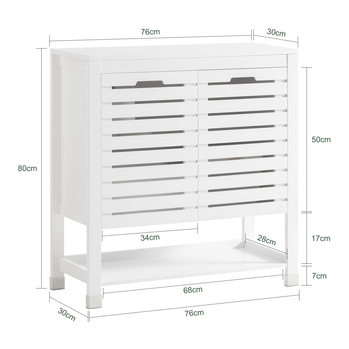 SoBuy BZR50-W Dulap inferior de baie, dulap de baie cu picioare cu 1 compartiment deschis și 2 uși, dulap de depozitare