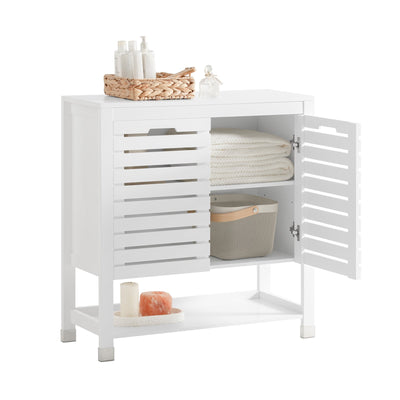 SoBuy BZR50-W Meuble Bas de Salle de Bain Armoire de Salle de Bain sur Pieds avec 1 Compartiment Ouvert et 2 Portes Meuble de