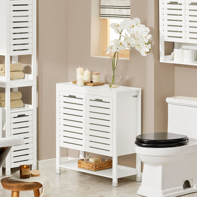 SoBuy BZR50-W Dulap inferior de baie, dulap de baie cu picioare cu 1 compartiment deschis și 2 uși, dulap de depozitare