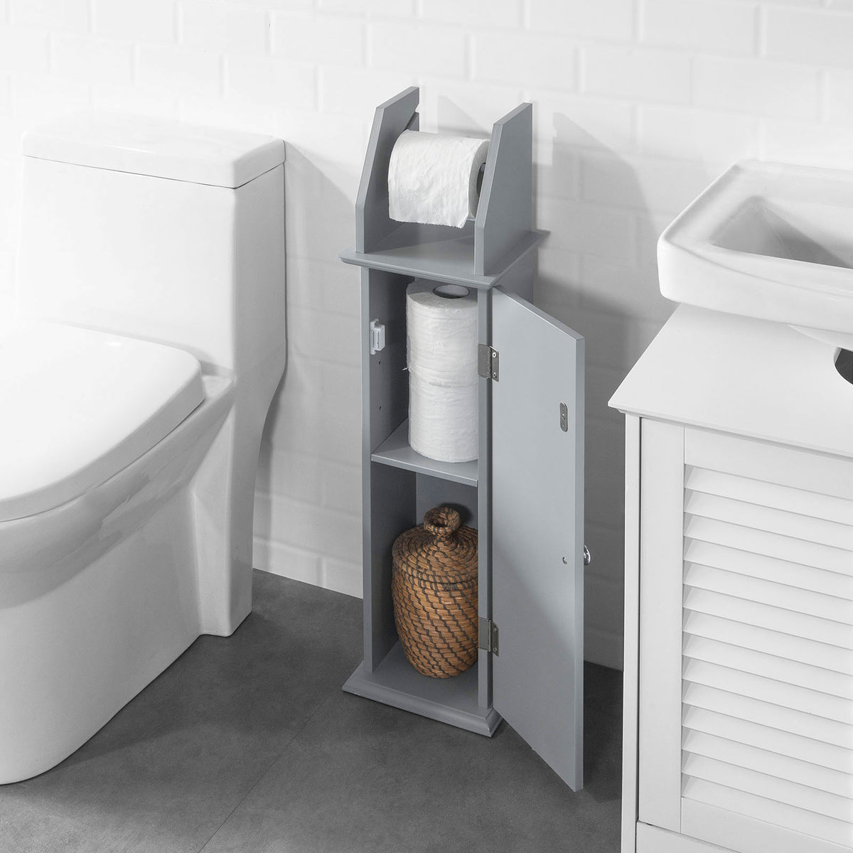 SoBuy BZR53-HG Support Papier Toilette Armoire Toilettes Porte Brosse WC