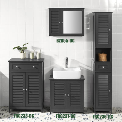 SoBuy FRG236-DG Coloană Baie Dulap Înalt de Depozitare cu 2 Uși, 1 Sertar și Nișă Deschisă, Mobilier de Depozitare pentru Baie, WC, Toaletă sau Bucătărie 32x170x30cm