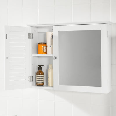 SoBuy BZR55-W Dulap cu oglindă suspendat pentru baie, cu ușă tip oglindă, comodă, mobilier de depozitare