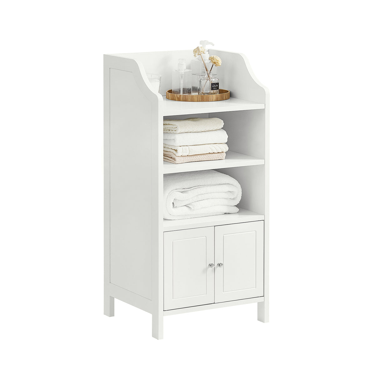 SoBuy BZR56-W Meuble Bas de Salle de Bain Commode Armoire de Rangement sur Pied avec 3 étagères et 2 Portes, Blanc, 41x36x86 