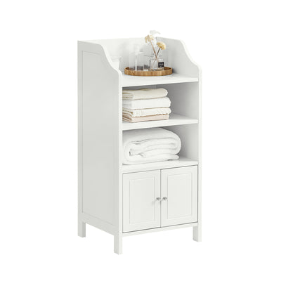 SoBuy BZR56-W Meuble Bas de Salle de Bain Commode Armoire de Rangement sur Pied avec 3 étagères et 2 Portes, Blanc, 41x36x86 