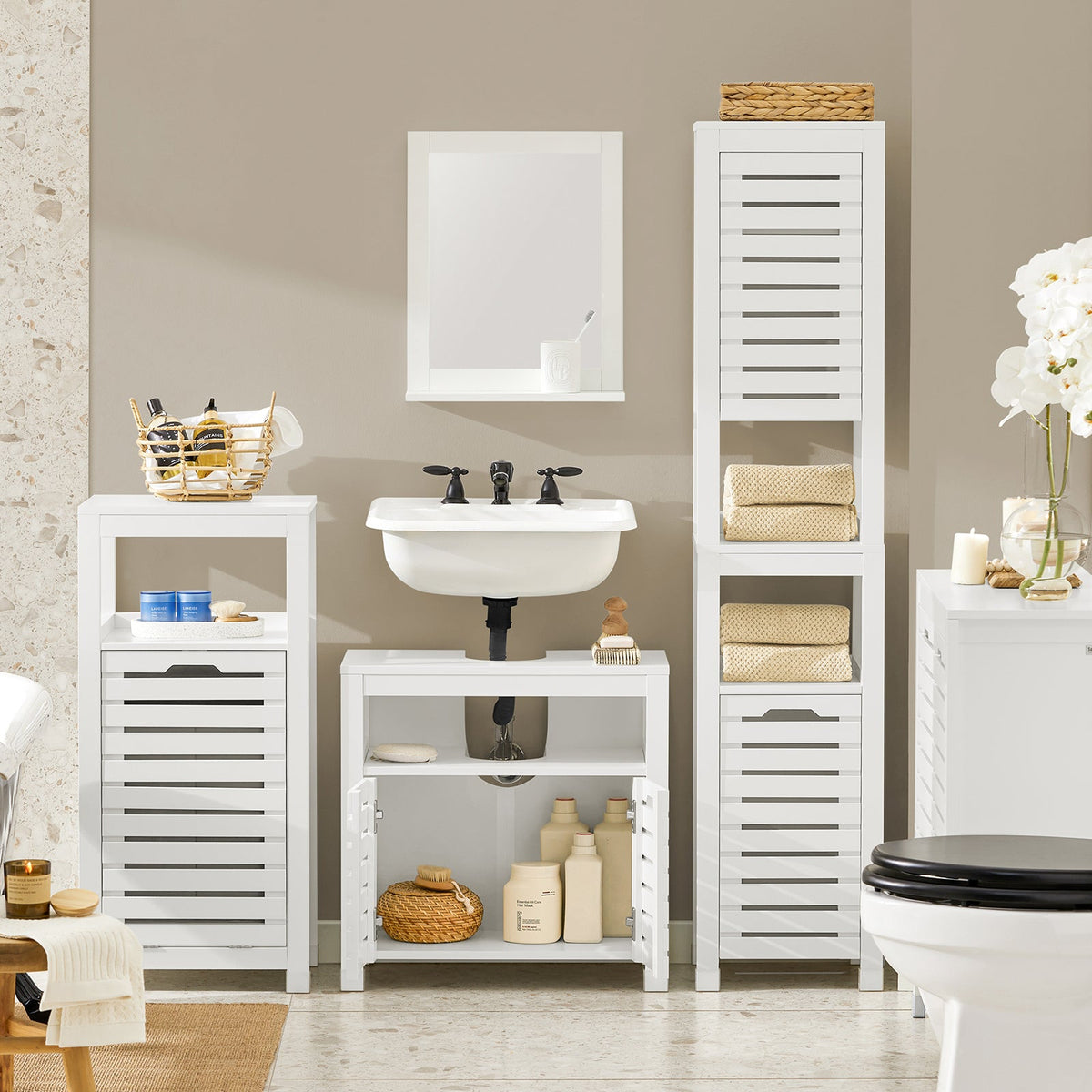 SoBuy BZR58-W Meuble sous-Lavabo, Meuble sur Pieds de Salle de Bain, Meuble sous-Vasque, Armoire Salle de Bain