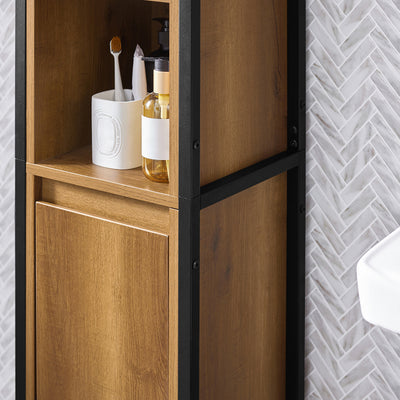 SoBuy BZR62-PF Colonne Salle de Bain avec 3 Compartiments Ouverts et 1 Porte, Gain de Place, Style Industriel, pour Salle de Bain et WC – L30×P28×H168 cm