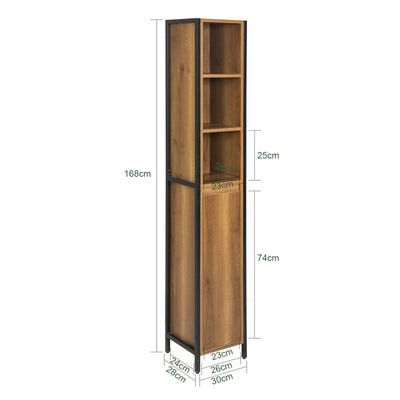 SoBuy BZR62-PF Colonne Salle de Bain avec 3 Compartiments Ouverts et 1 Porte, Gain de Place, Style Industriel, pour Salle de Bain et WC – L30×P28×H168 cm