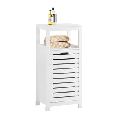 SoBuy BZR67-W Meuble Bas Armoire Toilette avec 1 Panier bac à Linge basculant Meuble de Rangement Corbeille à Linge Coffre à 