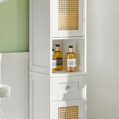 SoBuy BZR70-W Dulap înalt, Comodă, Dulap de baie pe picioare, Rattan sintetic