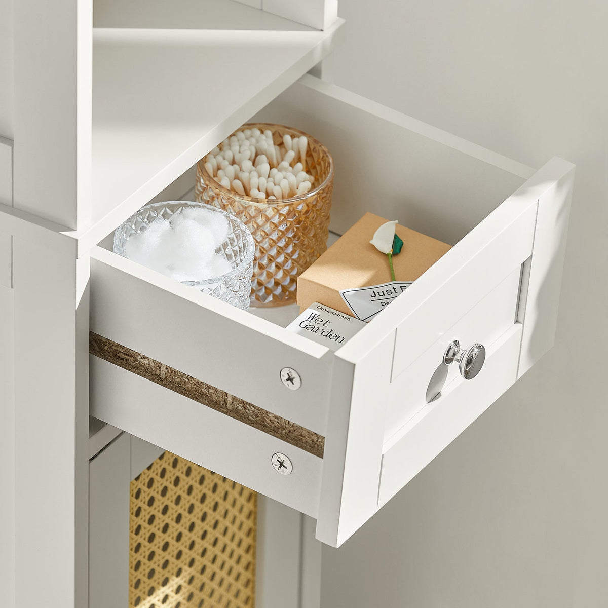 SoBuy BZR70-W Dulap înalt, Comodă, Dulap de baie pe picioare, Rattan sintetic