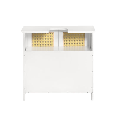 SoBuy BZR72-W Meuble sous-Lavabo, Meuble sous-Vasque à 2 étages réglable et 2 Portes en Ploy Rotin, Placard de Rangement