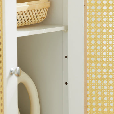 SoBuy BZR72-W Meuble sous-Lavabo, Meuble sous-Vasque à 2 étages réglable et 2 Portes en Ploy Rotin, Placard de Rangement