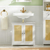 SoBuy Dulap de chiuvetă pentru baie mobilă sub chiuvetă cu 2 uși fără chiuvetă alb și natural, 60x35x58 cm, BZR72-W