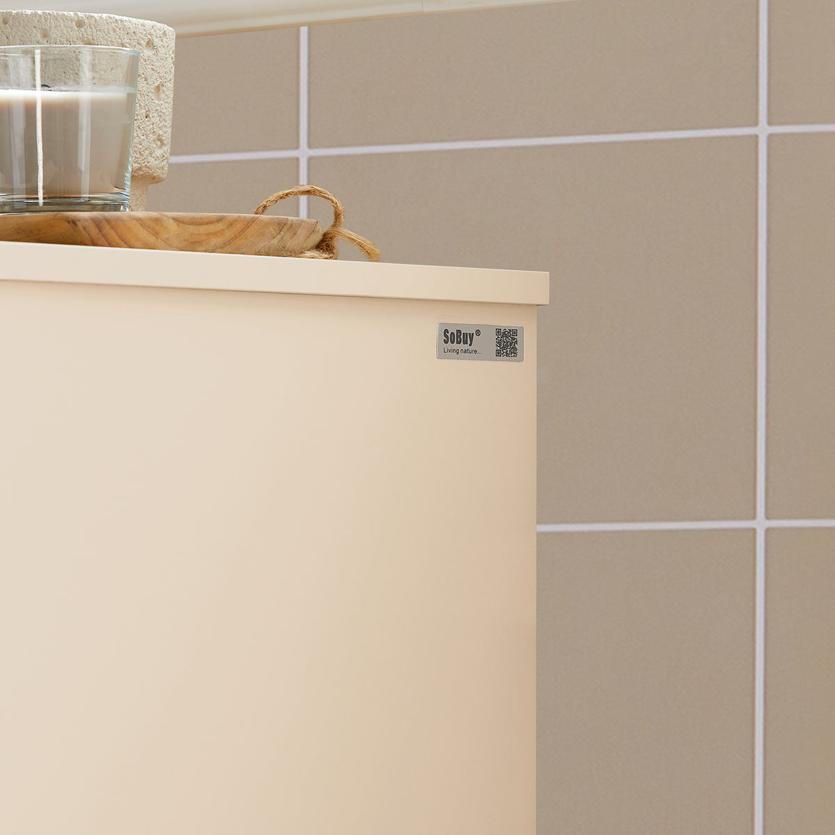 SoBuy BZR79-MI Meuble Bas de Salle de Bain avec Bac à Linge Amovible Armoire à Linge Commode Armoire Toilette avec Panier à Linge