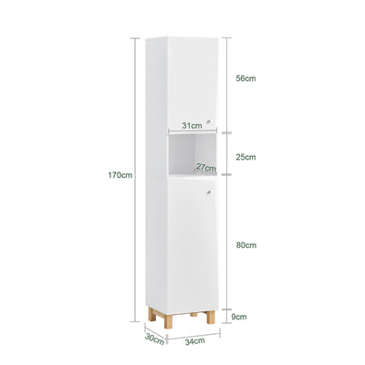 SoBuy BZR91-W Meuble Colonne de Salle de Bain avec 6 Compartiments de Rangement, Placard Armoire Haute, Étagère de Rangement