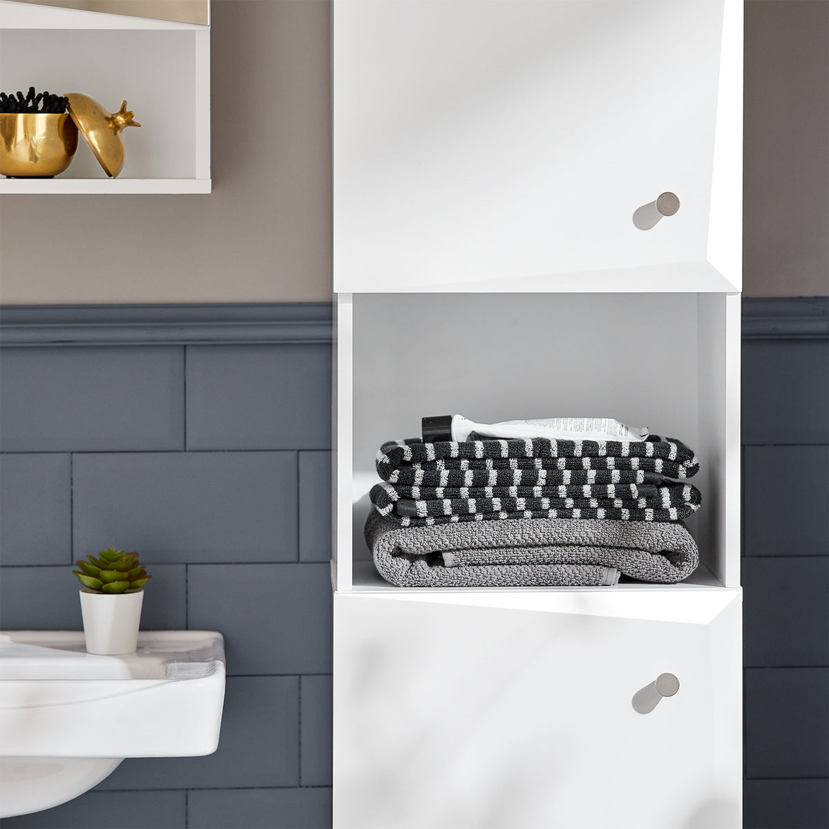 SoBuy BZR91-W Meuble Colonne de Salle de Bain avec 6 Compartiments de Rangement, Placard Armoire Haute, Étagère de Rangement