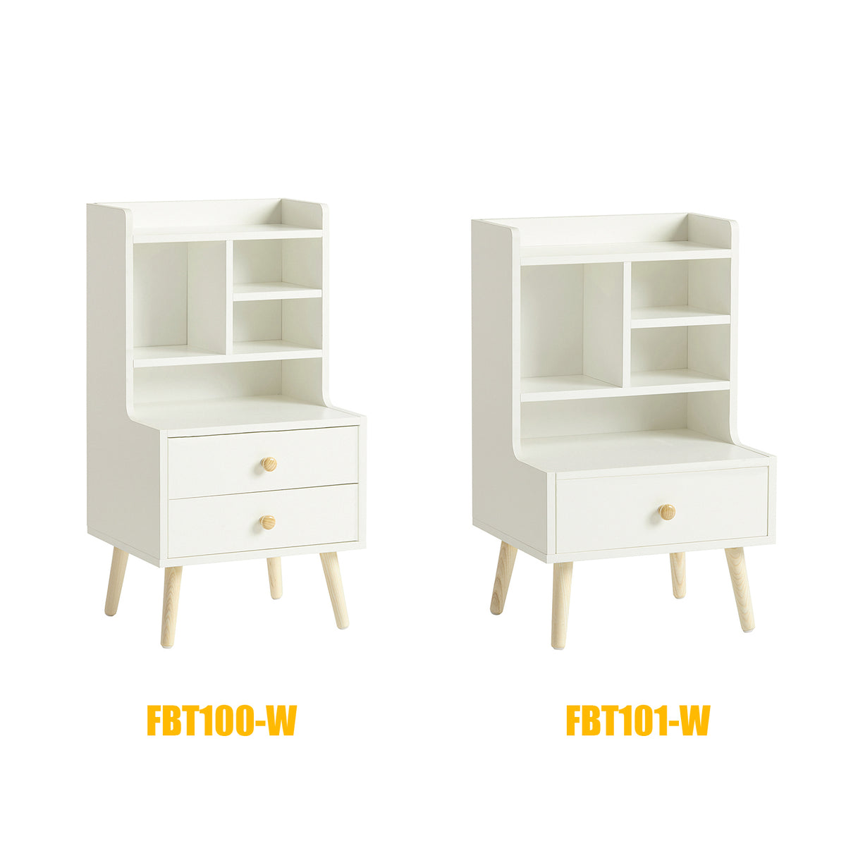 SoBuy FBT101-W Noptieră, Masă Laterală cu Rafturi de Depozitare și Sertar – Alb
