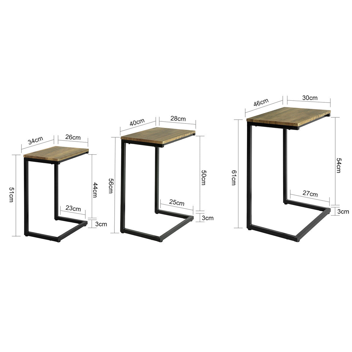 SoBuy FBT102-F Set de 3 Tables Gigognes, Tables Basses Modernes pour Salon, Design Gain de Place, Nature & Noir