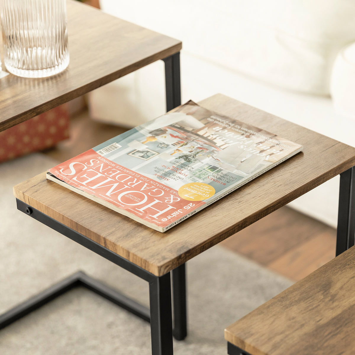 SoBuy FBT102-F Set de 3 Tables Gigognes, Tables Basses Modernes pour Salon, Design Gain de Place, Nature & Noir