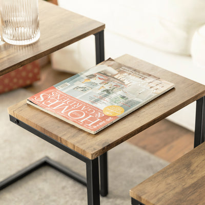 SoBuy FBT102-F Set de 3 Tables Gigognes, Tables Basses Modernes pour Salon, Design Gain de Place, Nature & Noir