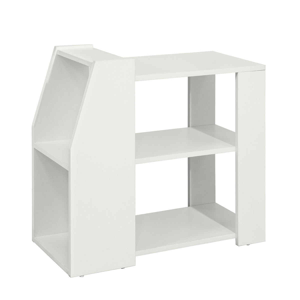 SoBuy FBT104-W Bout de Canapé Table d’Appoint Meuble de Rangement avec 3 Etagères et 2 Compartiments Ouverts
