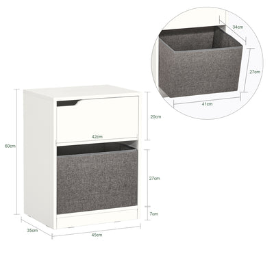 SoBuy FBT109-W Măsuță laterală Noptieră Măsuță de cafea Măsuță de capăt cu sertar și coș
