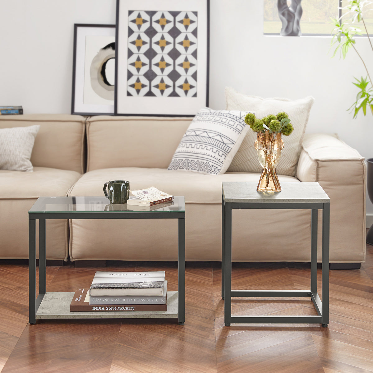 SoBuy FBT35-HG Lot de 2 Tables Basses Gigognes Tables de Salon, Set de 2 Tables d'appoint Empilables, Gris