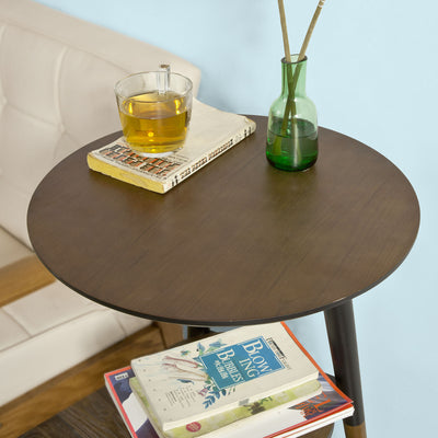 SoBuy FBT39-BR Masă Laterală Design Măsuță de Cafea Rotundă, 2 blaturi, 3 picioare