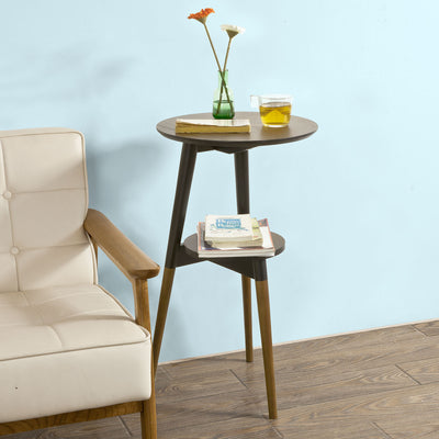 SoBuy FBT39-BR Masă Laterală Design Măsuță de Cafea Rotundă, 2 blaturi, 3 picioare