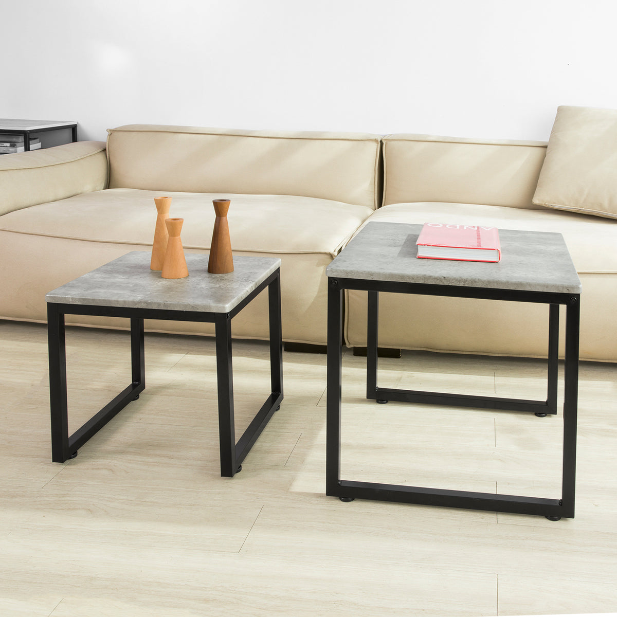 SoBuy FBT42-HG Tables Basses Gigognes, Set de 2, Lot de 2 Tables d'Appoint Empilables Tables Carrée Table Basse