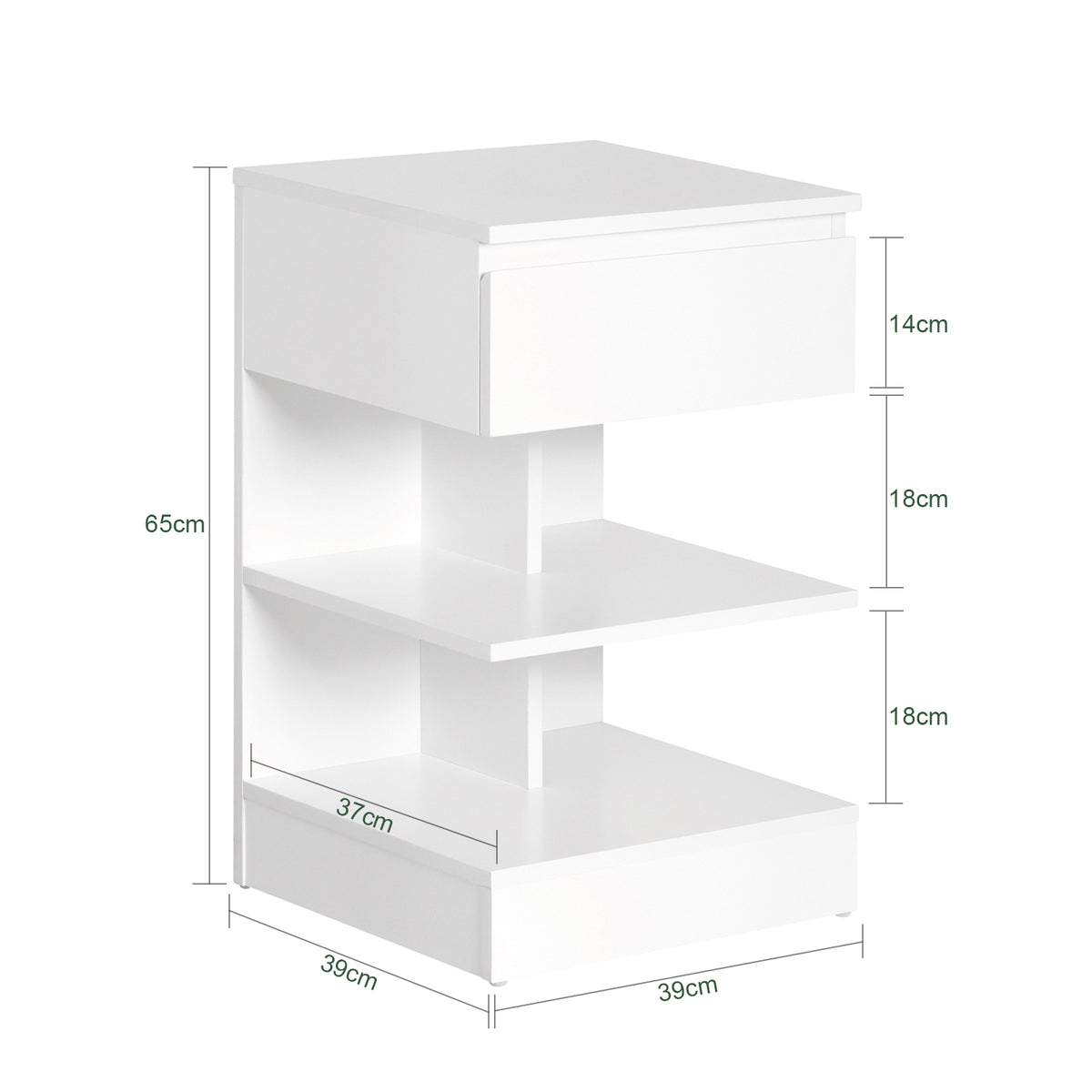 SoBuy FBT49-W Noptieră - Noptieră cu 1 sertar și 2 rafturi, Masă laterală pentru Dormitor - Mobilier de Depozitare Modern L39 x P39 x H65 cm Alb