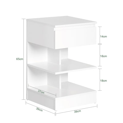 SoBuy FBT49-W Noptieră - Noptieră cu 1 sertar și 2 rafturi, Masă laterală pentru Dormitor - Mobilier de Depozitare Modern L39 x P39 x H65 cm Alb