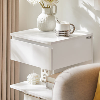 SoBuy FBT49-W Noptieră - Noptieră cu 1 sertar și 2 rafturi, Masă laterală pentru Dormitor - Mobilier de Depozitare Modern L39 x P39 x H65 cm Alb