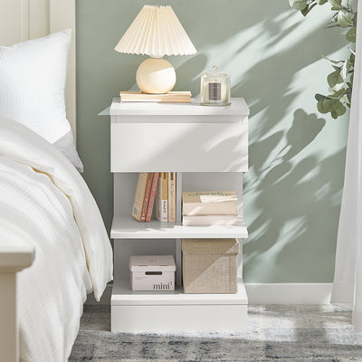 SoBuy FBT49-W Noptieră - Noptieră cu 1 sertar și 2 rafturi, Masă laterală pentru Dormitor - Mobilier de Depozitare Modern L39 x P39 x H65 cm Alb