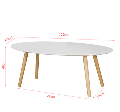 SoBuy FBT61-W Măsuță de cafea ovală, Masă auxiliară, Design modern, Masă de living din lemn