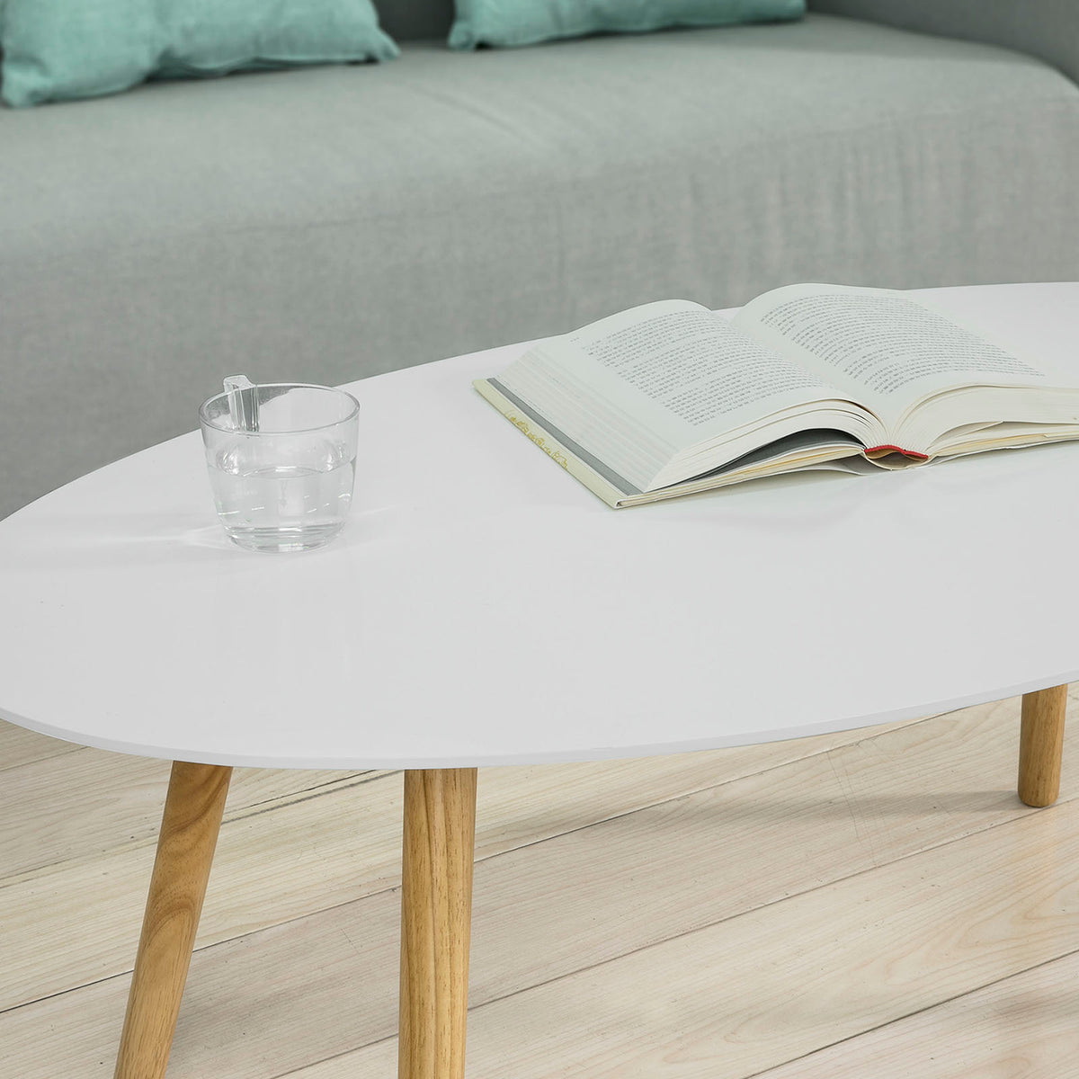 SoBuy FBT61-W Măsuță de cafea ovală, Masă auxiliară, Design modern, Masă de living din lemn