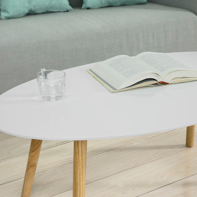 SoBuy FBT61-W Măsuță de cafea ovală, Masă auxiliară, Design modern, Masă de living din lemn