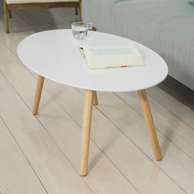 SoBuy FBT61-W Măsuță de cafea ovală, Masă auxiliară, Design modern, Masă de living din lemn
