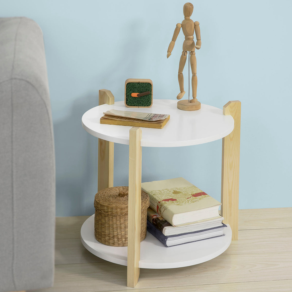 SoBuy FBT63-WN Table d'Appoint Table Café Table Basse Ronde Guéridon – 2 plateaux 3 pieds