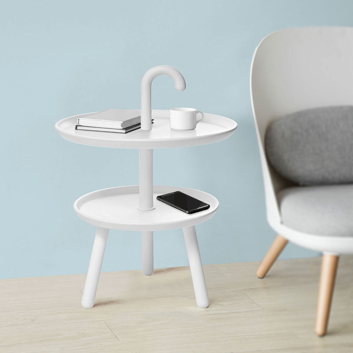 SoBuy FBT71-W Măsuță laterală design, Măsuță auxiliară, Măsuță de cafea cu 2 niveluri, de înaltă calitate
