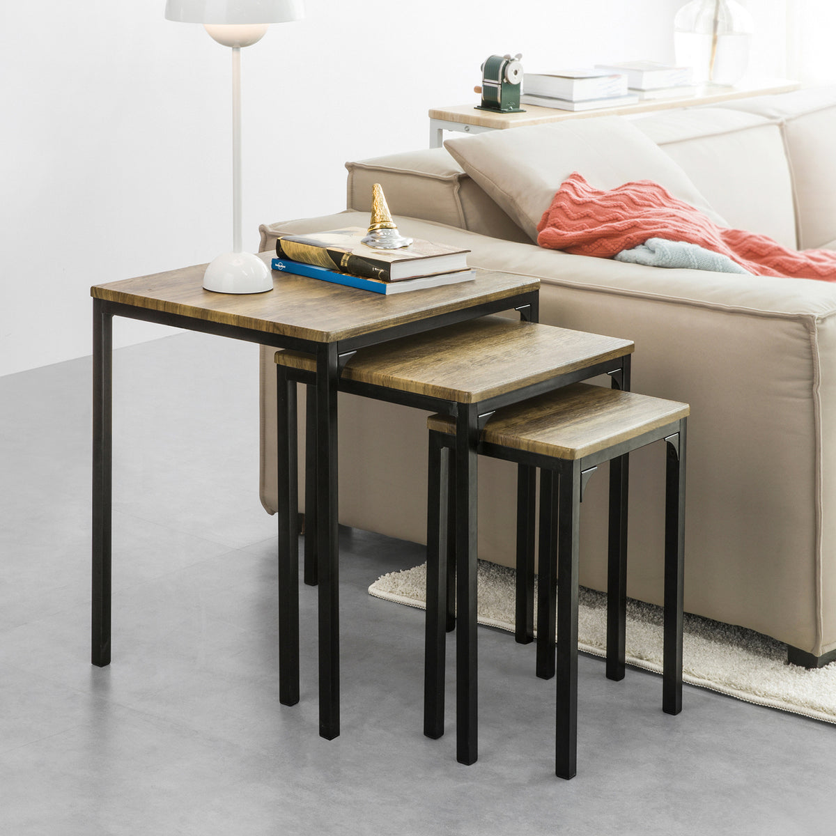 SoBuy FBT84-N Lot de 3 Tables Basses Gigognes, Tables d'appoint Empilables, Style Industriel