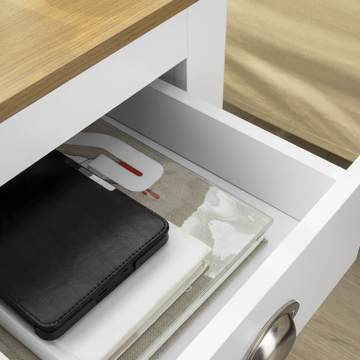 SoBuy FBT86-W Table de Chevet Table de Nuit Bout de Canapé Table d'Appoint avec 2 tiroirs