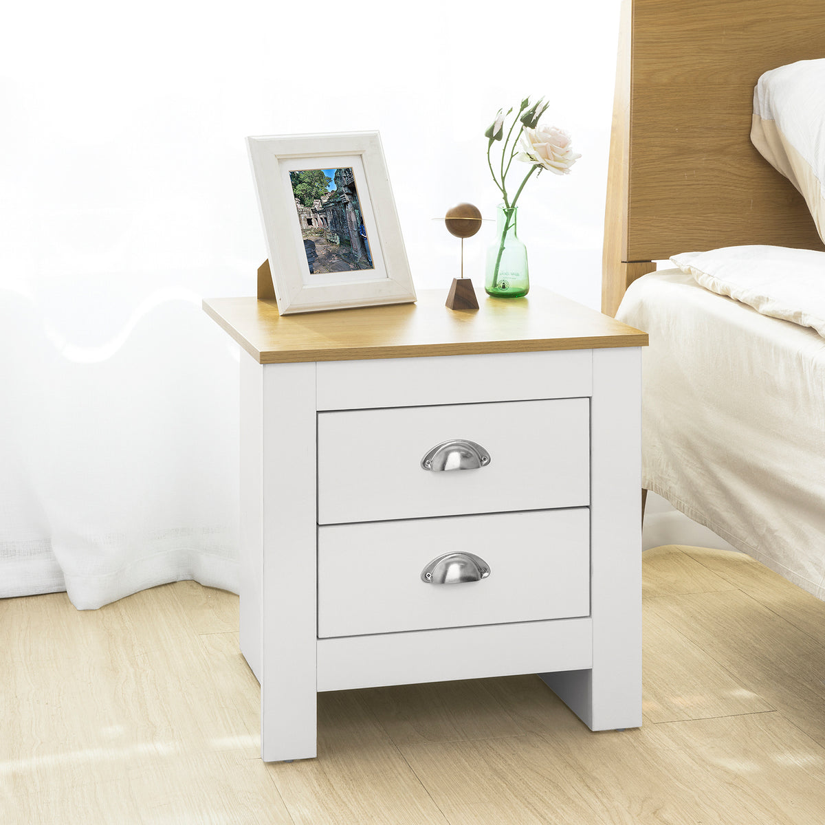 SoBuy FBT86-W Table de Chevet Table de Nuit Bout de Canapé Table d'Appoint avec 2 tiroirs