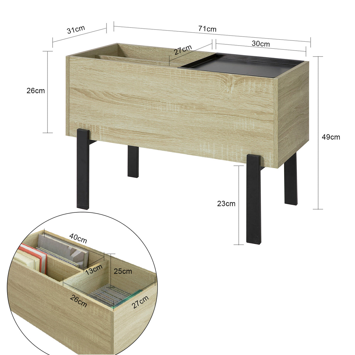 SoBuy FBT88-N Măsuță de cafea canapea noptieră Cufăr cu 3 compartimente
