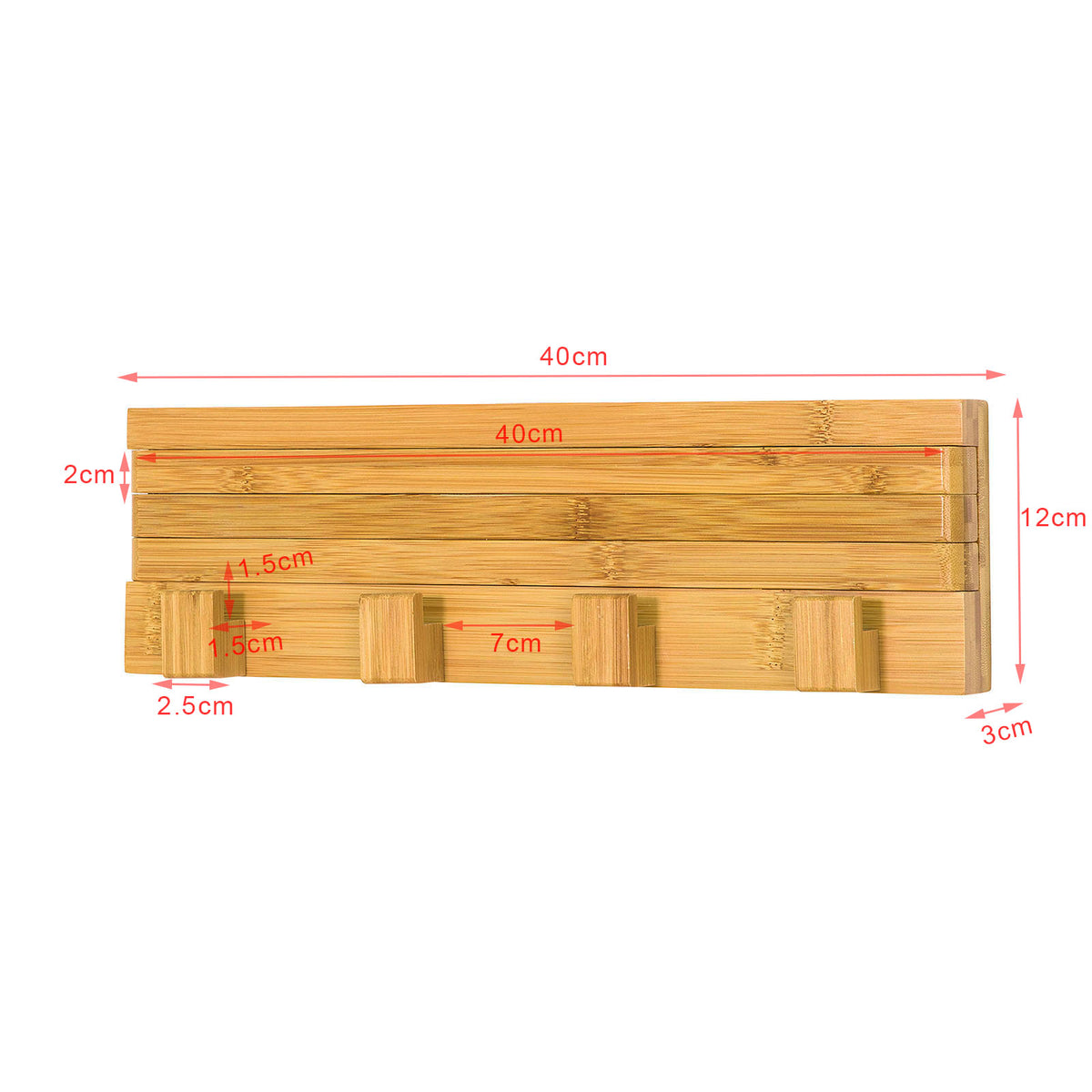 SoBuy FHK11-N Suport de Prosop Montat pe Perete din Bambus cu 3 Bare Rotative la 180° și 4 Cârlige Uscător